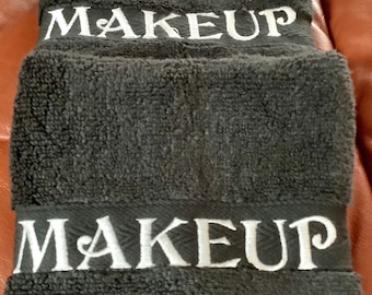 Makeup Washcloths | Set of 2 | Black with White Embroidery | Nautica Brand 100% Cotton | Cotton Washcloth | Guest towel