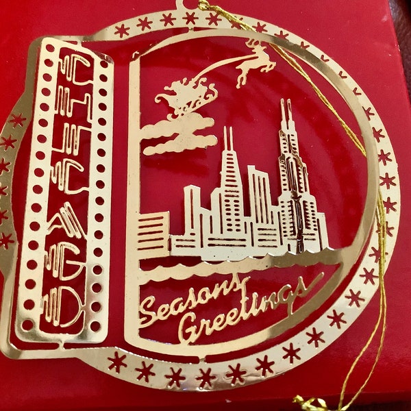 Vintage Chicago Christmas Tree Ornaments | 2.5” diameter | Genuine 24k Gold Finish Brass | Excellent Condition | Christmas Decorations