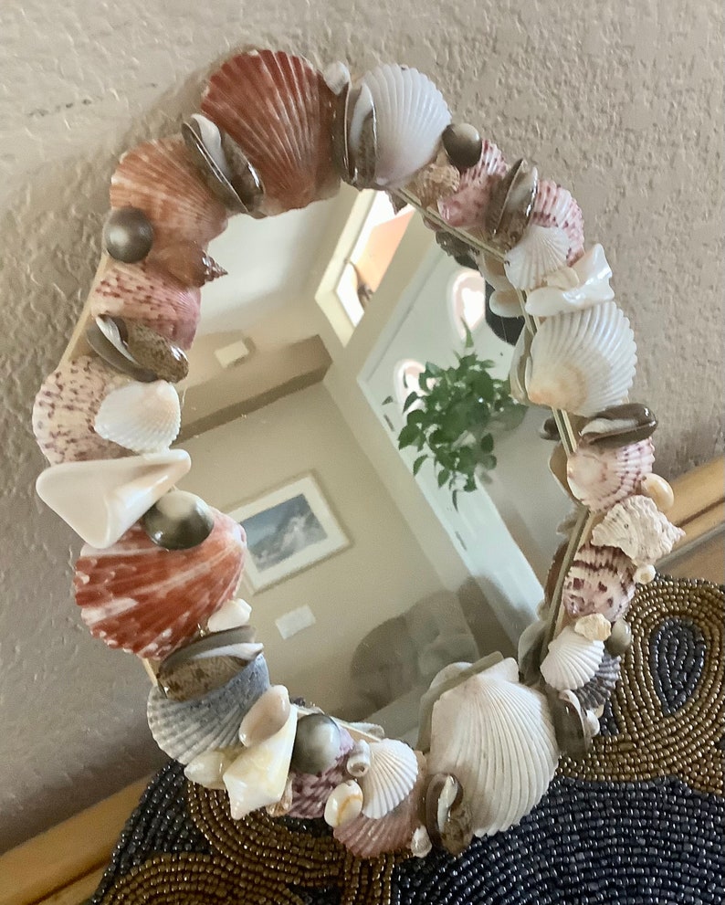 Sea Shell Art Mirror Home Decoration 10 inches tall by 8 wide Sea Shells collected by me Bild 1
