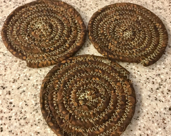 Coiled Fabric Coasters Set of 3 Trivet Mug Rug Brown Home Etsy