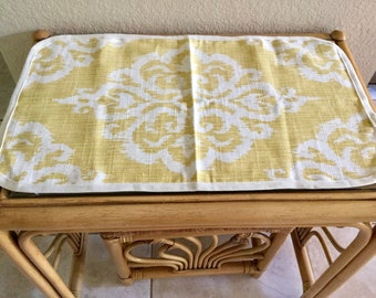 Linen Yellow and Off White Table Runner | 24” by 14” | Linen yellow print