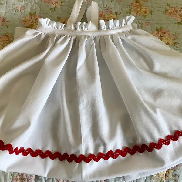 Size 1 Childrens Raggedy Ann Apron, Can be personalized, red rickrack, Custom Order