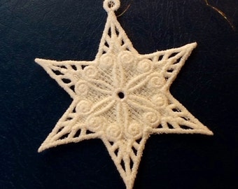 Lace Ornament Embroidered Star SunCatcher - White