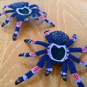 Embroidered Free Standing Lace Purple Dark Blue with Black Scary Tarantula Spider or Fridge Magnet | 4” diameter | Ready to Ship