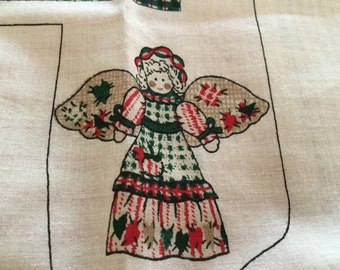 Country Angel Doll and Clothes Panel Print | Red Green Blue and White Cotton | One panel