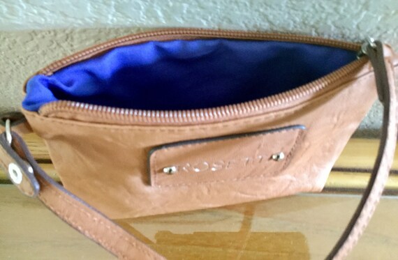 Vintage Rosetti Small Wristlet Bag Camel Leather Zippered Closure