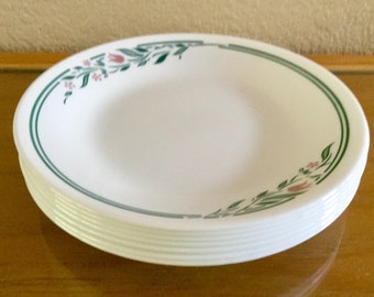 Vintage Corelle Rosemarie 5 Bread Plates | 5 plates | White Pink and Green | Excellent Condition