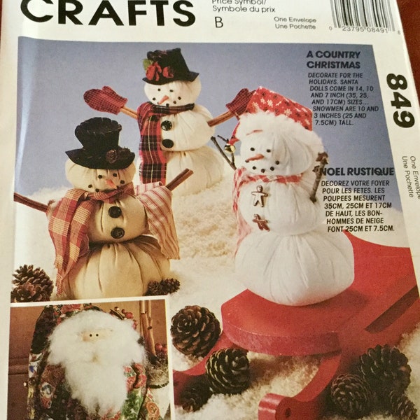 McCalls 849 Santa and Snowman Dolls and Ornaments | Uncut