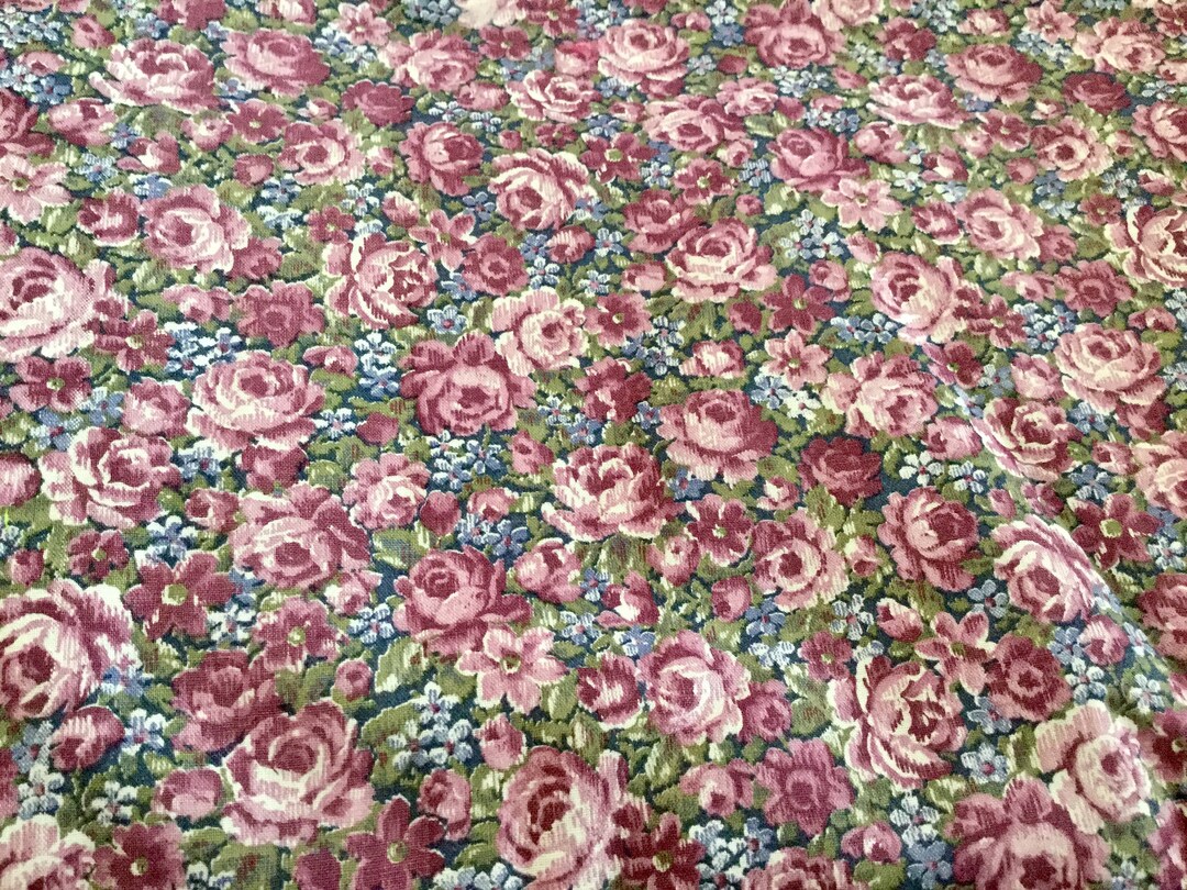 Purple Floral With Blue Flowers Print Cotton Fabric | 2 Yards by 45 ...