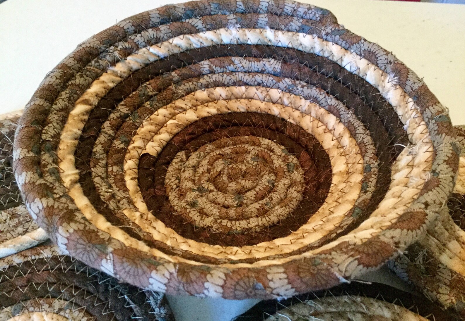 4 Coiled Fabric Coasters and 7 Inch Bowl Set Candle Mat Etsy