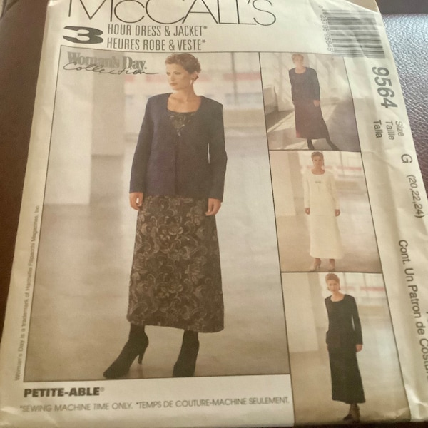 McCalls 9564 Misses Dress and Jacket in 2 Lengths | Size20-24 Uncut pattern