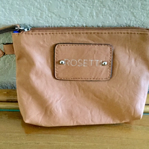 Vintage Rosetti Small Wristlet Bag | Camel Leather | Zippered Closure | Wrist Handle