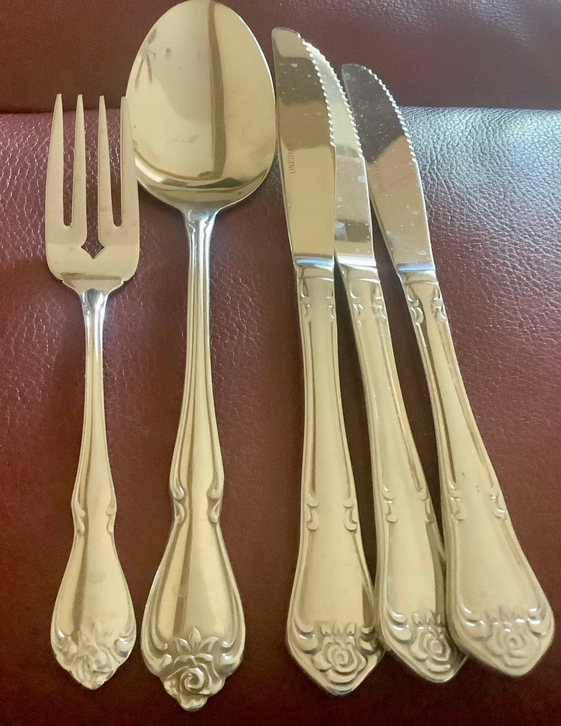 Oneida Stainless Flatware Rose Pattern | 5 Pieces as Pictured | Serving ...