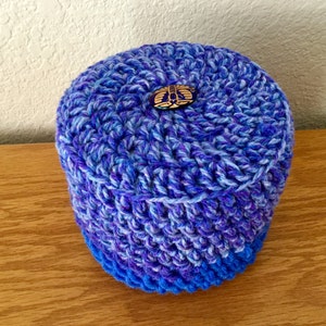 Blue Toilet Paper Cover Crochet with white Button accent