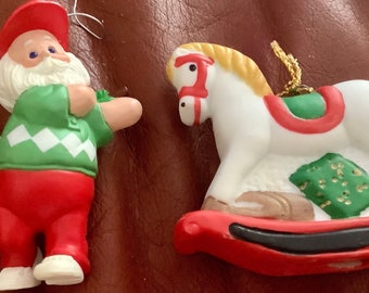 Golfing Santa & Rocking Horse Ornaments | 2 pieces | Excellent condition