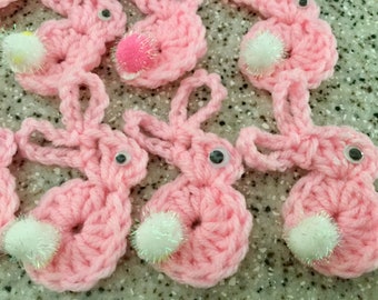 Crocheted Bunny Rabbit Pin in Pink with White Tail | Ready to ship!