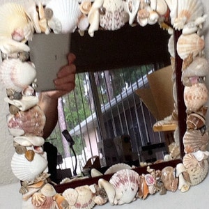 Sea Shell Art Square Mirror, Handmade, Home and Living, 10 by 10”, Ready to Ship