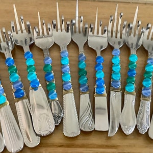 Priority Ship Funky Florida Finger Forks Blue, Green, Turquoise, Now Made with Vintage Unmatching Forks image 4