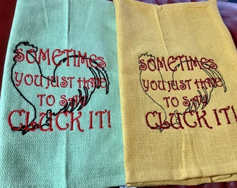 Kitchen Chicken Towel “Sometimes you just have to say Cluck it!” with Orange, Light Green, Yellow OR Green towel | Cotton