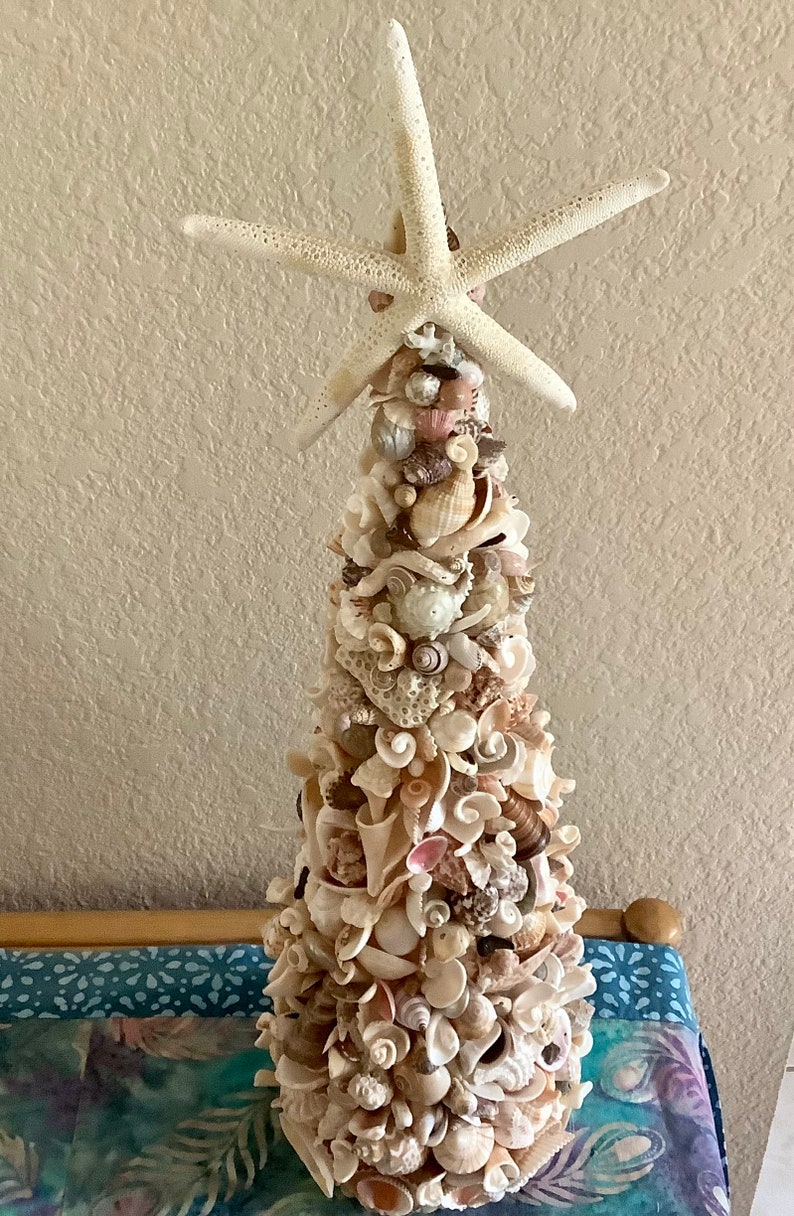 Sea Shell Art Tree Home Decoration 22 inches tall by 7 wide Shells collected by me image 1