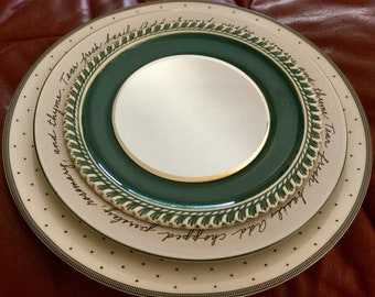 222 Fifth Audrey 3 Plates Mirror | 9” Diameter | White and Green | Excellent Condition