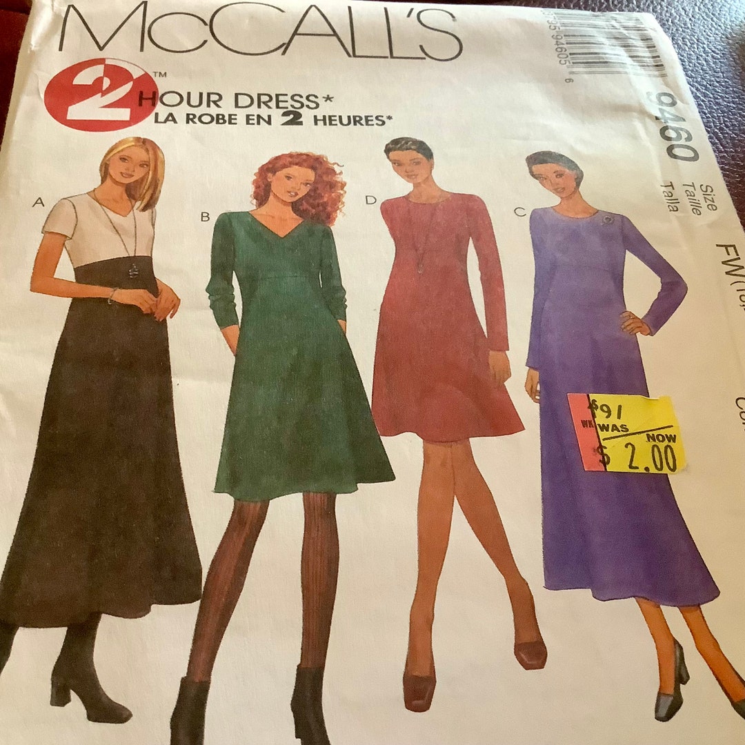 Mccalls 9460 2 Hour Dress Pattern Size 18 22 Empire Waist in 2