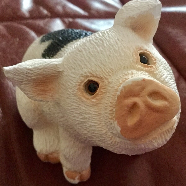 Vintage White & Black Pig Swine Figurine | 5” wide by 4” tall | Excellent Condition