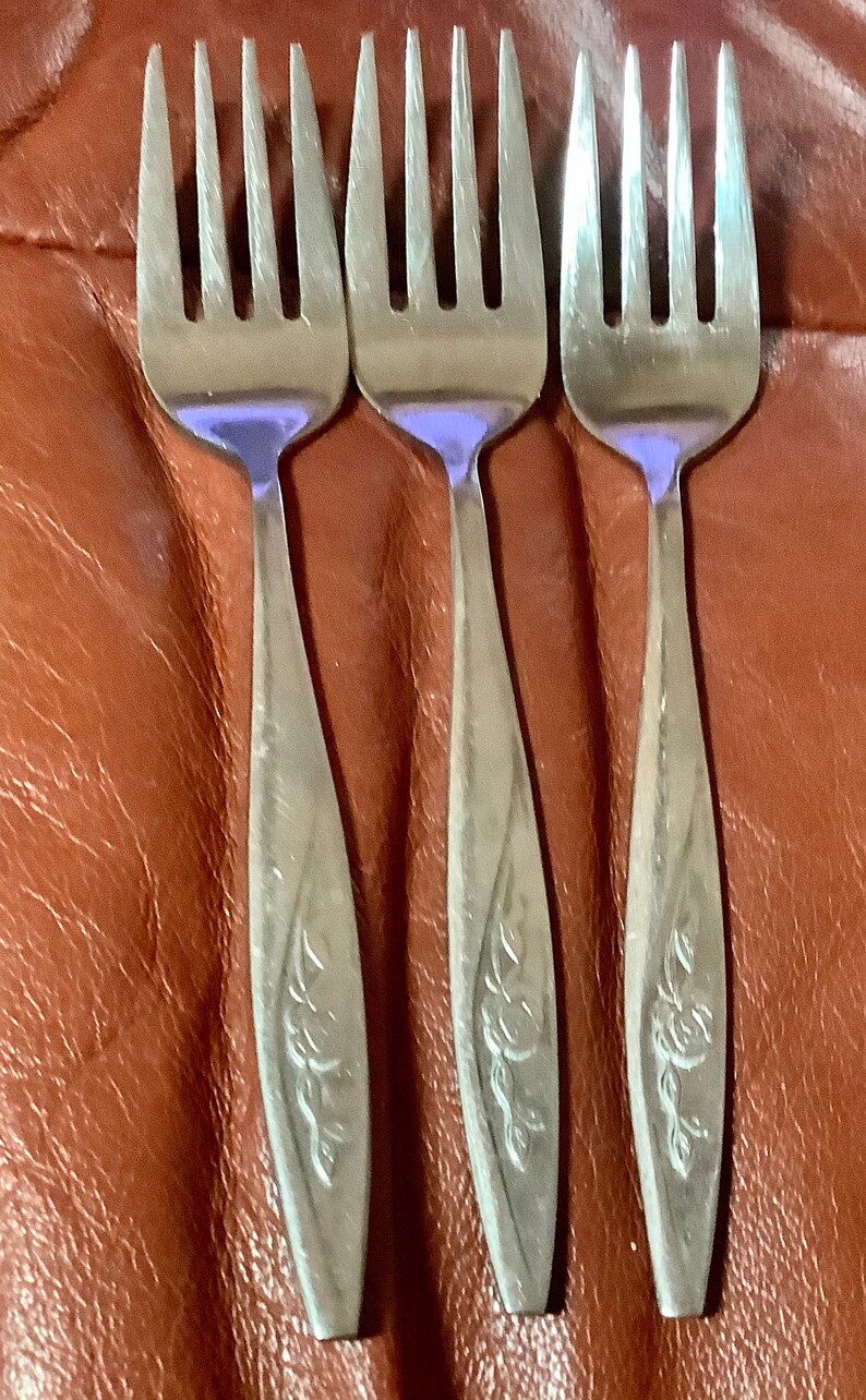 Gracious Rose Stainless Steel Flatware Salad Forks from Tiawan 3 Pieces as pictured
