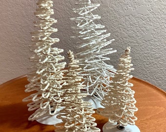 Vintage Department 56 Trees for Christmas Villages, Set of 4  From 4” to 8.5” tall | nice condition as pictured