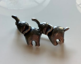 Vintage Pewter Elephants Pin with Trunks Up for Good Luck | 1.5” long