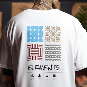 Elemente Shirt, Organic Oversize Shirt, Fire, Water, Air, Earth, Avatar Shirt, The Last Airbender Shirt, Airbender Shirt, Cartoon-Serie