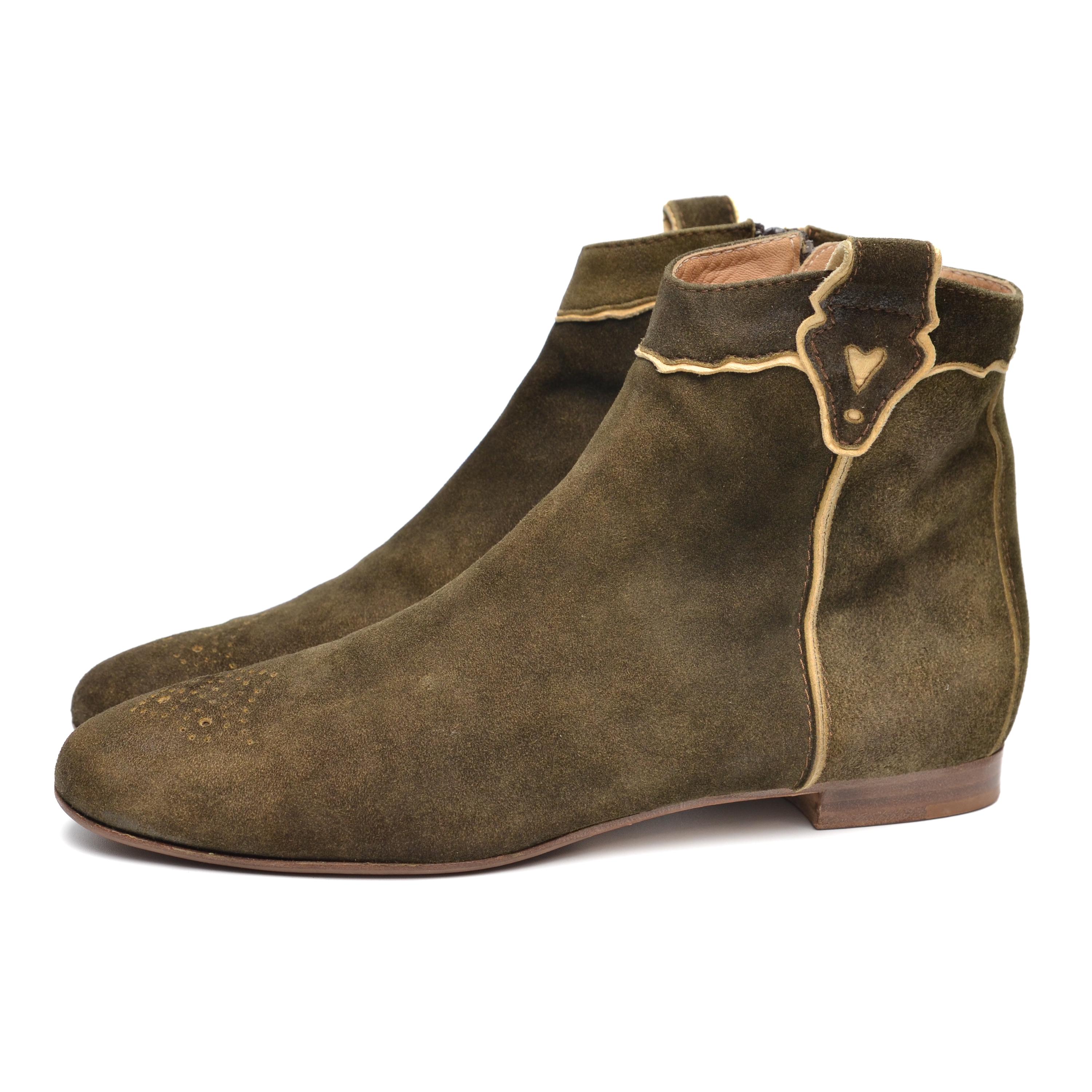 Dirndl + Bua Olive Green Suede Haferlschuhe Traditional Bavarian/Austrian Boots Dirndl + Bua Khaki Suede Leather Trachten Austrian Bavarian  main image 2