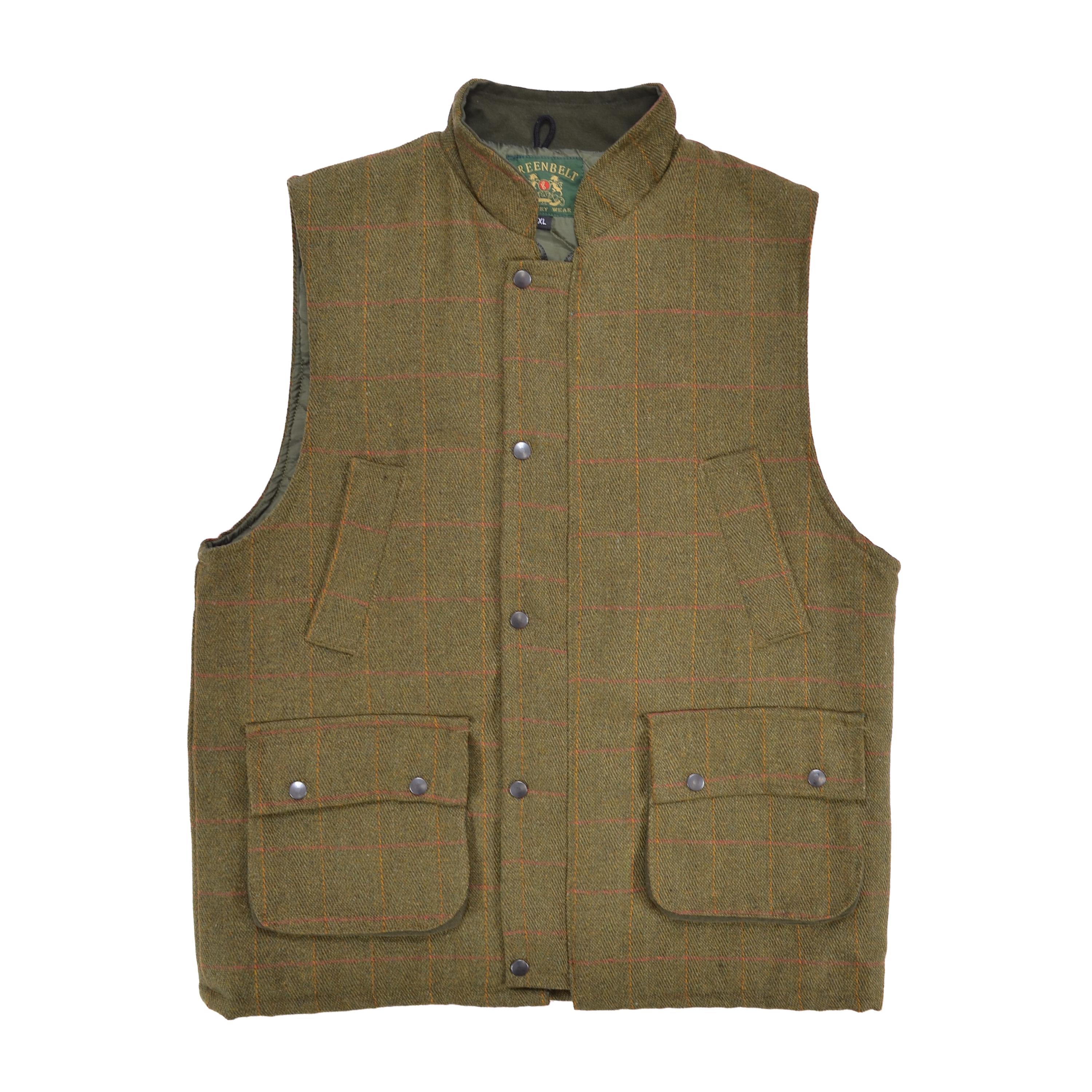 Greenbelt Country Wear Green Wool Tweed Check Hunting Vest Jacket 