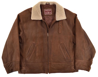 Andrew Marc Vintage Brown Leather Pilot Bomber Jacket Mens sz L