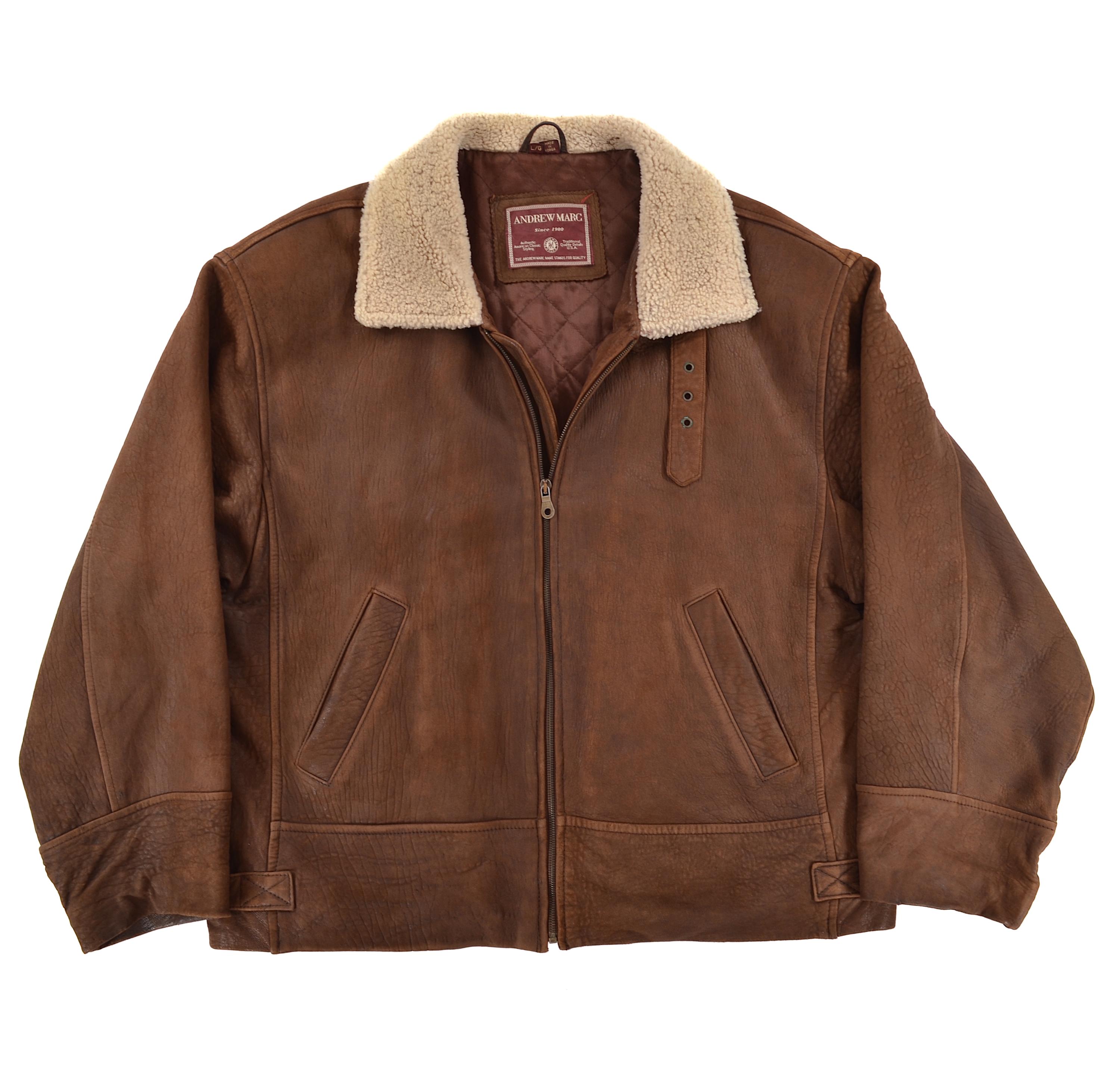 Andrew Marc Vintage Brown Leather Pilot Bomber Jacket Mens Andrew Marc Vintage Brown Leather Pilot Bomber Jacket Mens