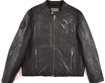 Black Leather Textile Biker Motorcycle Jacket Mens sz XL