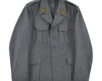Vintage 1966 60s-70s Schweizer Armee Militär Wolle Tunika Jacke Mantel Herren Gr. EUR 50