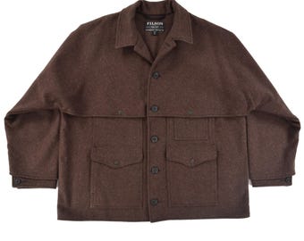 Filson Double Mackinaw Cruiser Brown Wool Made in USA Jacket Coat Mens sz XXL