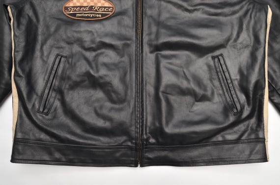 Veste En Cuir Superdry The Speedster - Style Motard Noir/kaki - Taille M - Occasion Très Bon état