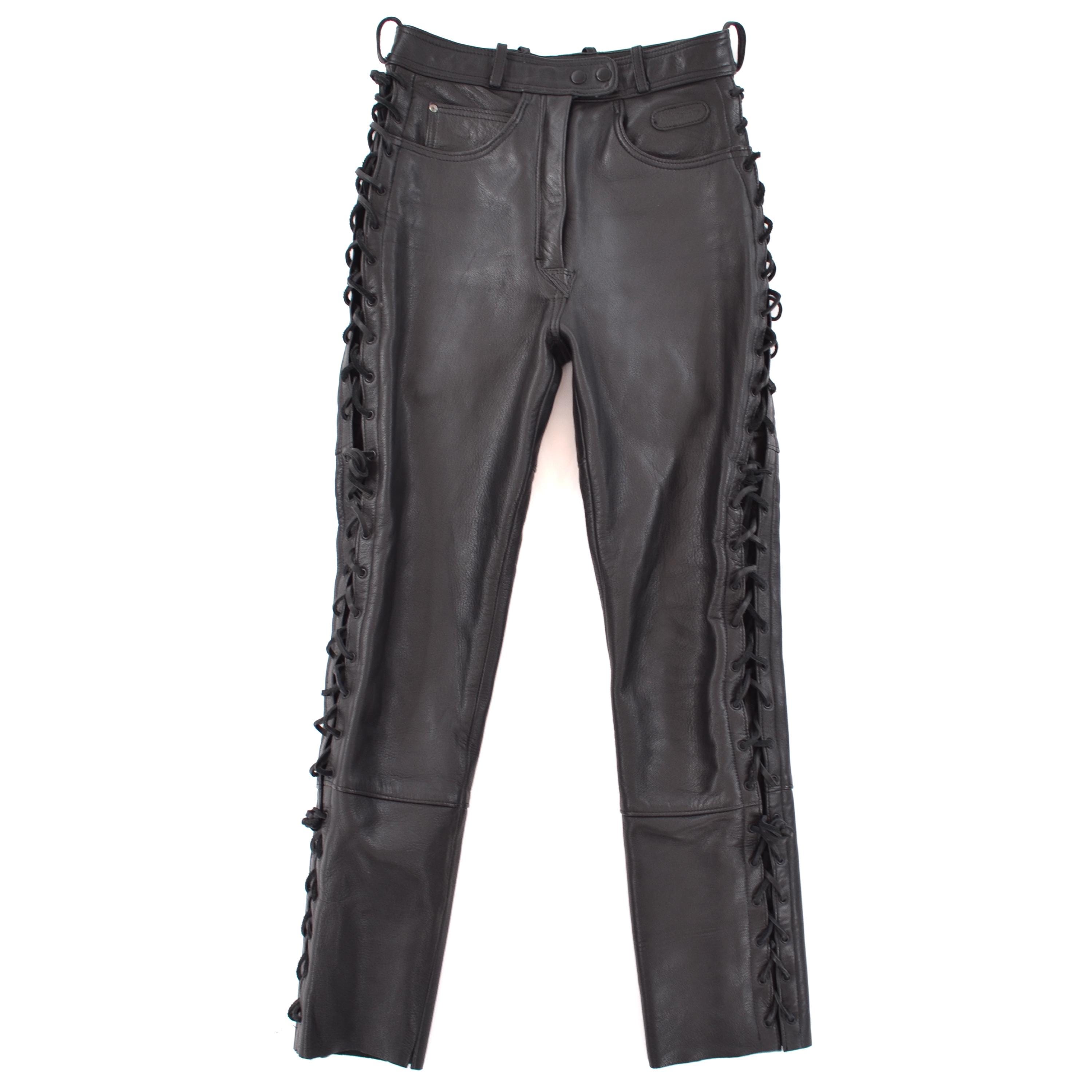 Hein Gericke Laced Side Legs Black Leather Motorcycle Biker