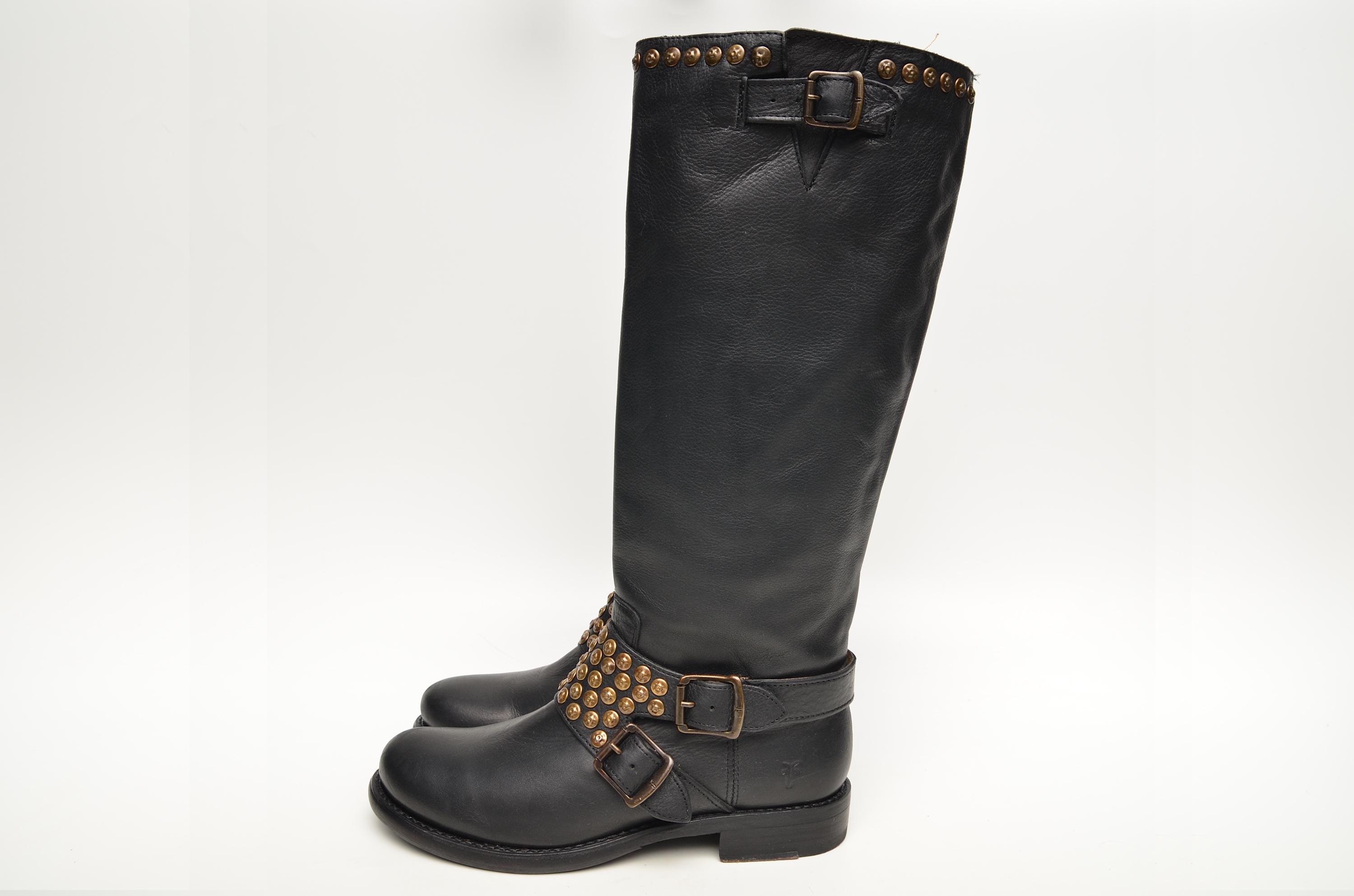 Frye Jenna Black Leather Studded Tall High Boots Womens Sz 7.5B Etsy