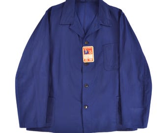 Ahlers Pionier Sanfor Vintage 70s Germany France WorkWear Blue Cotton Herringbone Chore Jacket Mens sz EUR 56 / US XL