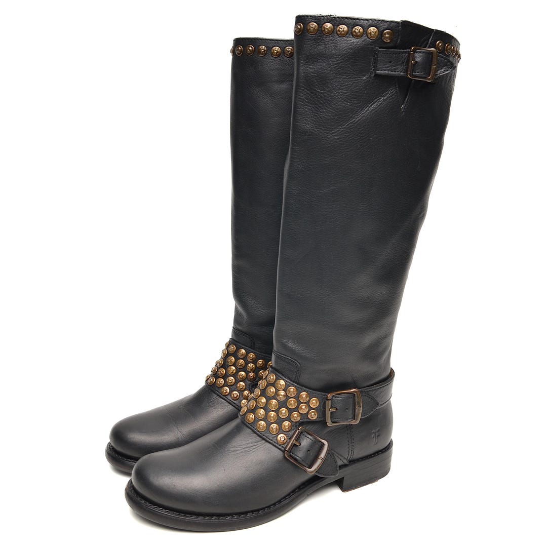 Frye Jenna Black Leather Studded Tall High Boots Womens Sz 7.5B Etsy Canada