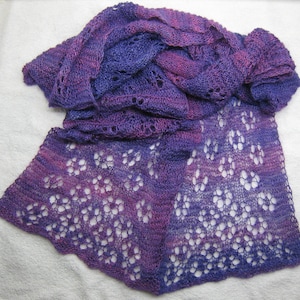 pdf pattern for the Flower Fall Scarf by Elizabeth Lovick in Cobweb and Lace Weight yarn