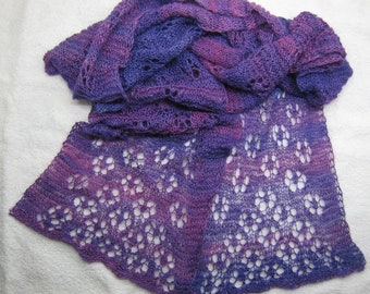 pdf pattern for the Flower Fall Scarf by Elizabeth Lovick in Cobweb and Lace Weight yarn