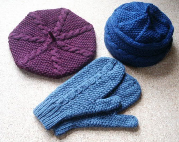 pdf pattern for Aran Weight Beret Set by Elizabeth Lovick - instant download