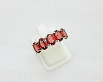 Garnet Eternity Band, 14K Gold Art Deco January Ring