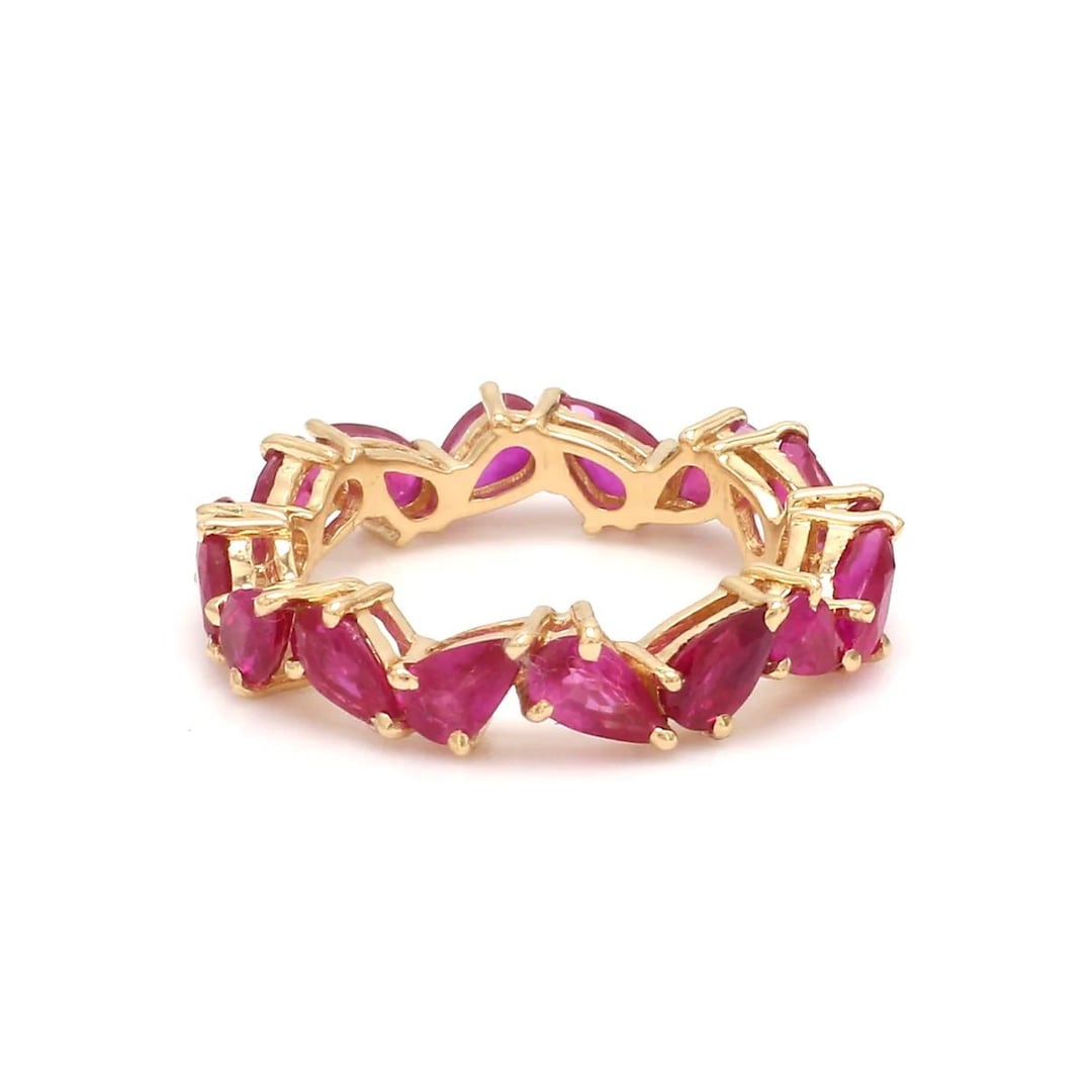 Minimalist 14K Solid Gold Ruby Eternity Ring, Pear Band - Etsy