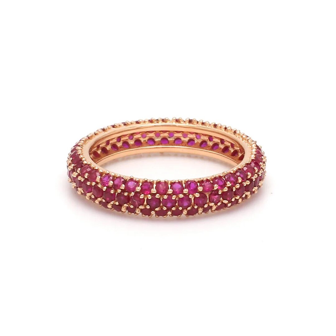 14k Solid Gold Full Eternity Ruby Band, Dainty Stackable Ring, Art Deco ...