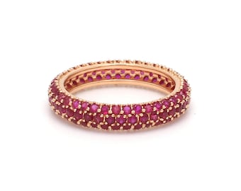 14k Massivgold Voll Eternity Rubin Band, Zierliche stapelbare Ring, Art-Deco-Stil